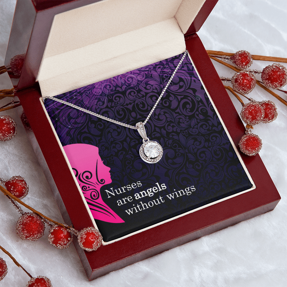 Nurse Gifts – Eternal Hope Necklace for Nurses with CZ Crystal – Gifts for Her with “Nurses Are Angels Without Wings” Quote