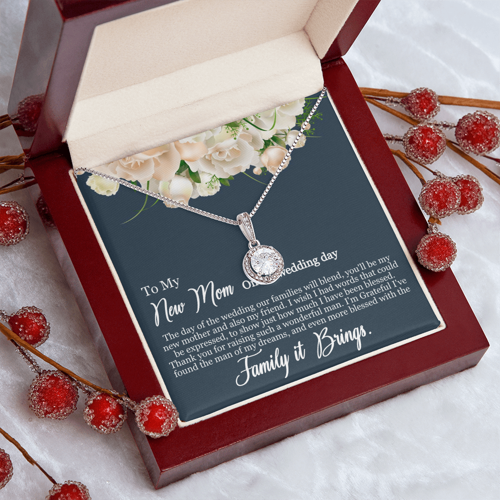 To My New Mom Wedding Day Necklace, Eternal Hope CZ Pendant, Gift from Bride for Her