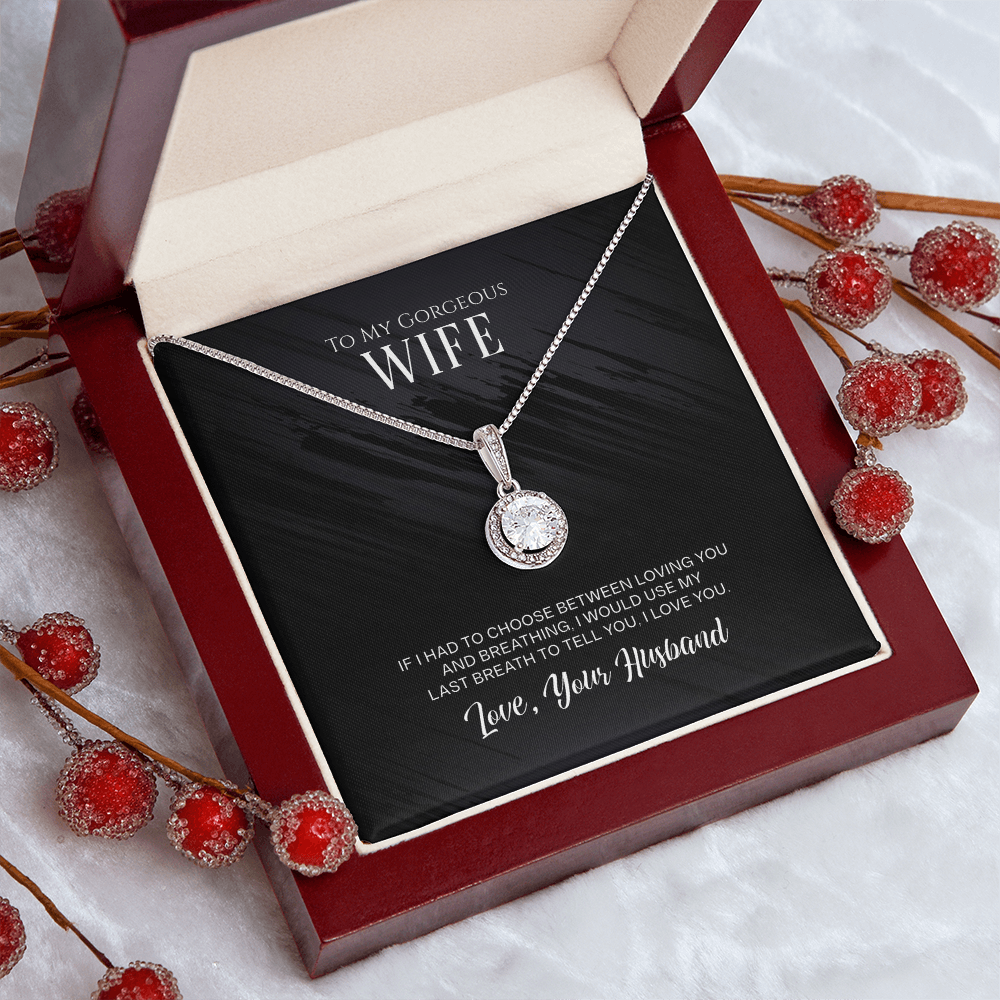 Eternal Hope Necklace for Wife - 14K White Gold Finish, Cushion Cut CZ Crystal, Adjustable Chain - Romantic Gift from Husband with Love Message