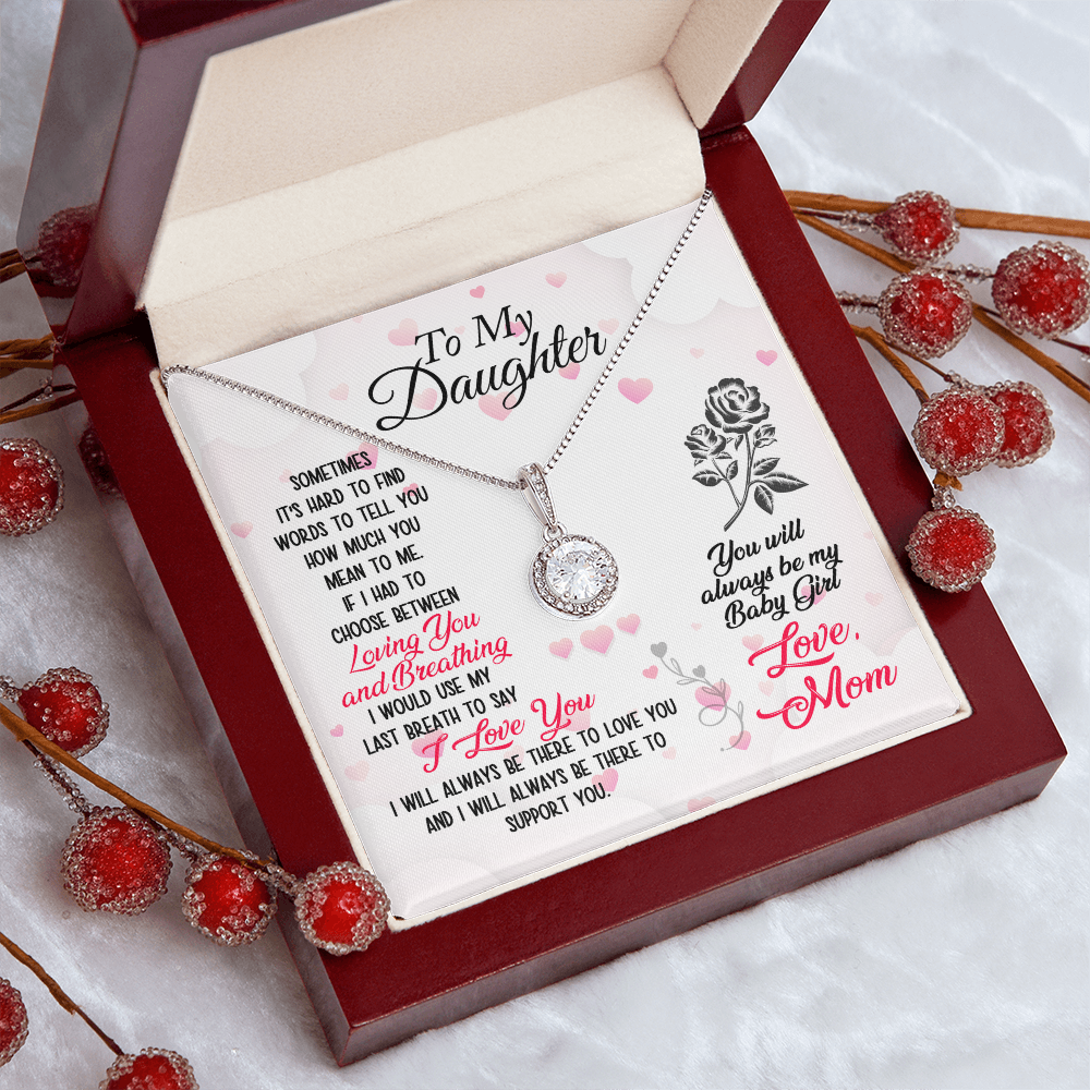 To My Daughter Necklace - Eternal Hope Pendant with CZ Crystals, 14k White Gold Finish, Heartfelt Message from Mom, Gifts for Daughter, Birthday Gift for Daughter, Meaningful Jewelry for Her