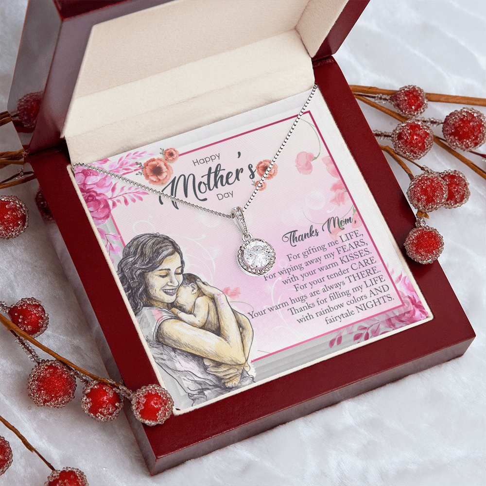 Eternal Hope Necklace for Mom - Cushion Cut CZ Pendant in 14k White Gold Finish - Perfect Gift for Mother's Day