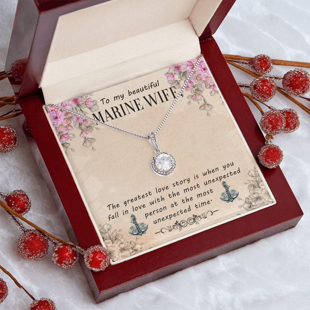 Marine Wife Eternal Hope Necklace – White Gold CZ Pendant Gift for Her from Husband