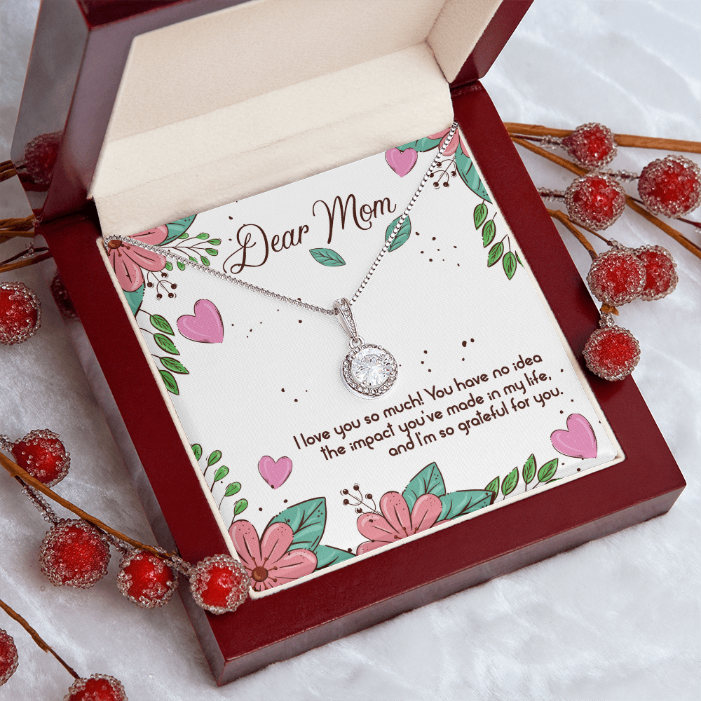 Dear Mom Eternal Hope Necklace – 8mm Cushion Cut Cubic Zirconia – Adjustable 16-18 Inches – White Gold Finish, Gift for Mother, Birthday or Mother's Day