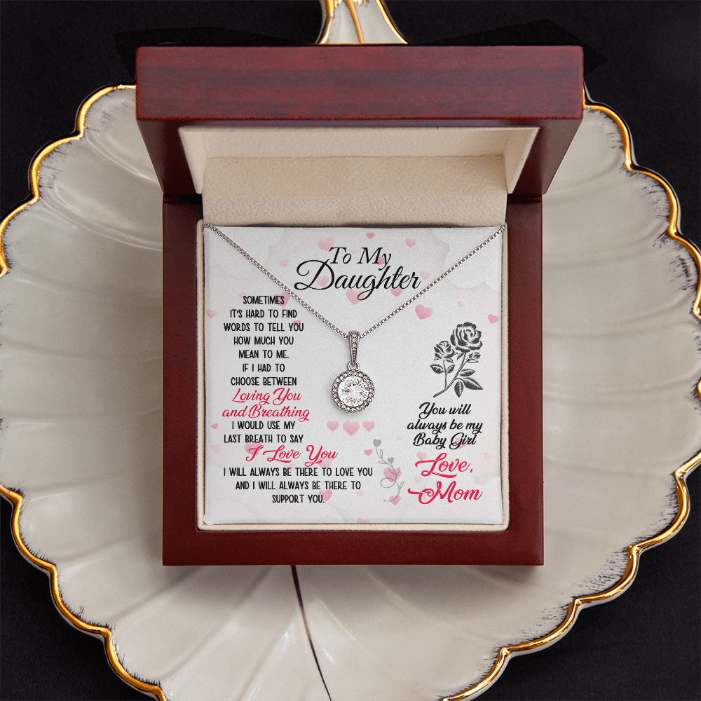 To My Daughter Necklace - Eternal Hope Pendant with CZ Crystals, 14k White Gold Finish, Heartfelt Message from Mom, Gifts for Daughter, Birthday Gift for Daughter, Meaningful Jewelry for Her