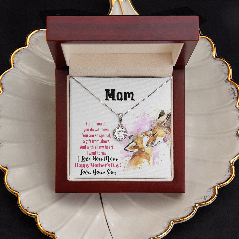 Mother’s Day Necklace for Mom, Eternal Hope CZ Pendant Gift from Son, White Gold Finish Jewelry for Her