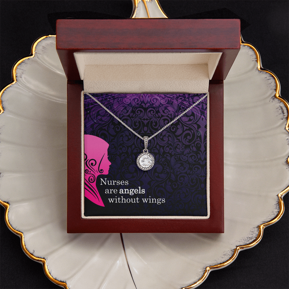Nurse Gifts – Eternal Hope Necklace for Nurses with CZ Crystal – Gifts for Her with “Nurses Are Angels Without Wings” Quote