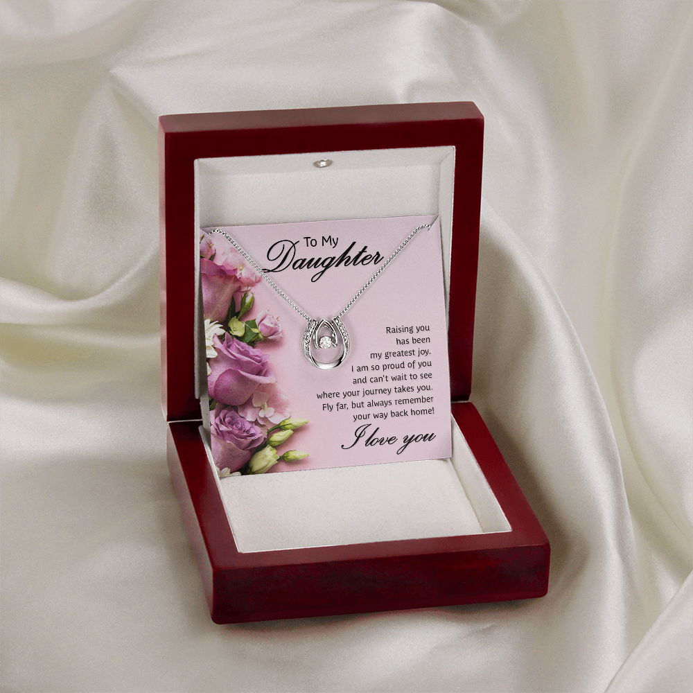 To My Daughter Necklace, White Gold CZ Pendant, Gifts from Mom, Birthday, Graduation, I Love You Jewelry