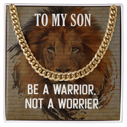 Cuban Link Chain Necklace Gift For Son, To My Warrior Son, Father Son Gift, Gift for Son from Mother, Son 21st Birthday, Message Card Necklace by Best Gifts 305