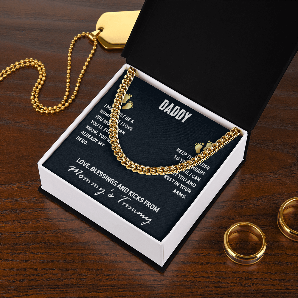To My Daddy From Mommy's Tummy, Cuban Link Chain Necklace For Daddy, Father's Day Gift for New Daddy, First Time Daddy To Be by Best Gifts 305