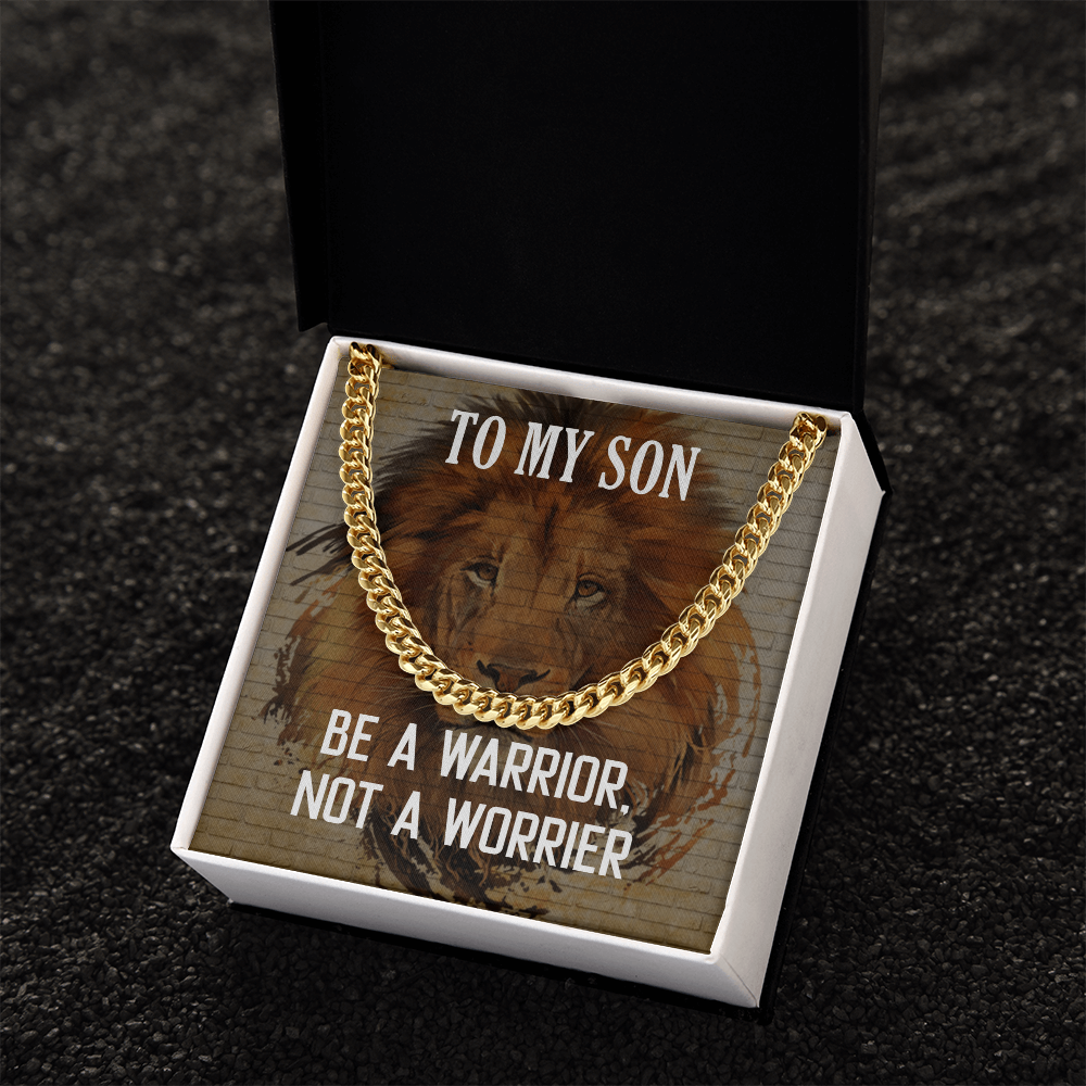 Cuban Link Chain Necklace Gift For Son, To My Warrior Son, Father Son Gift, Gift for Son from Mother, Son 21st Birthday, Message Card Necklace by Best Gifts 305