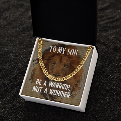 Cuban Link Chain Necklace Gift For Son, To My Warrior Son, Father Son Gift, Gift for Son from Mother, Son 21st Birthday, Message Card Necklace by Best Gifts 305