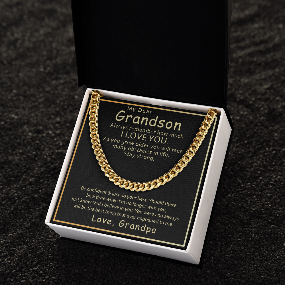 Grandson Cuban Link Chain Necklace Gift from Grandpa with Inspirational Message Card