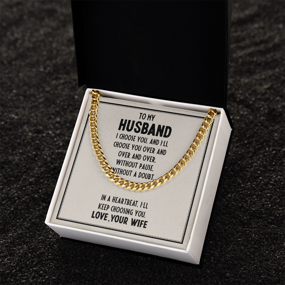 Gifts For Husband, Gift From Wife For Husband, Husband From Wife, I'll Forever Choose You As My Husband - Cuban Link Chain Necklace With Message Card by Best Gifts 305