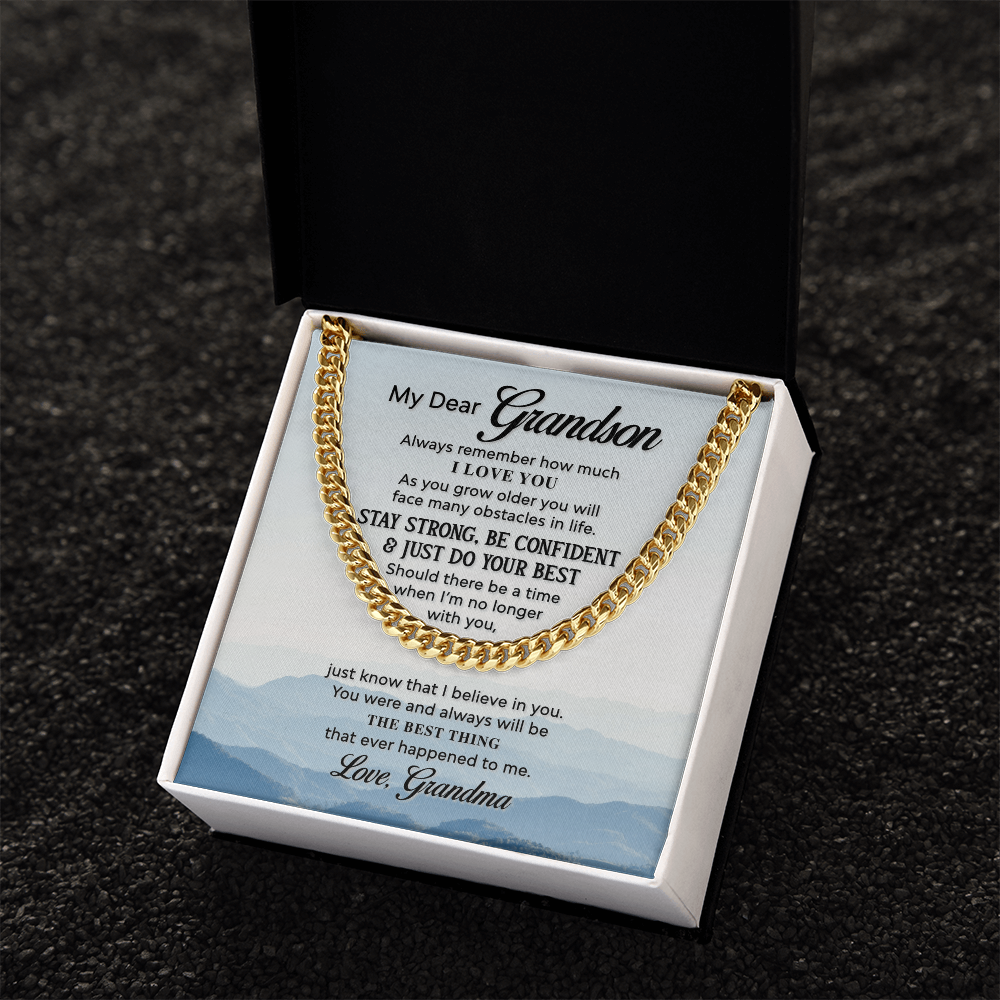 Grandson Cuban Link Chain Gift from Grandma – Stainless Steel Necklace with Inspirational Message Card