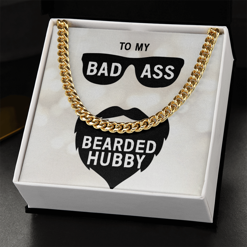 To My Badass Bearded Hubby, Gift From Wife To Hubby, Father's Day Gift For Hubby - Cuban Link Chain Necklace With Message Card by Best Gifts 305