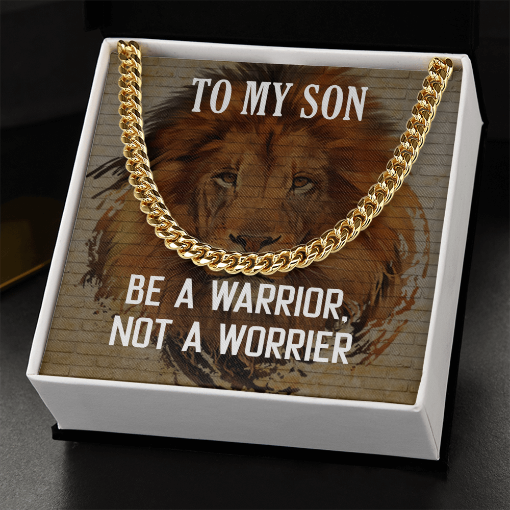Cuban Link Chain Necklace Gift For Son, To My Warrior Son, Father Son Gift, Gift for Son from Mother, Son 21st Birthday, Message Card Necklace by Best Gifts 305
