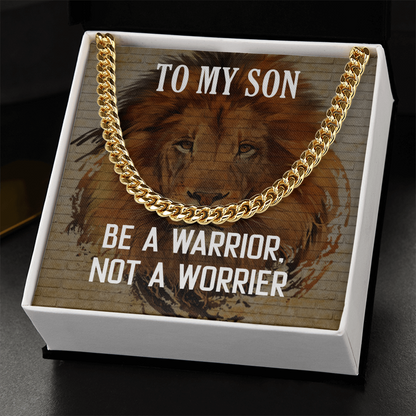 Cuban Link Chain Necklace Gift For Son, To My Warrior Son, Father Son Gift, Gift for Son from Mother, Son 21st Birthday, Message Card Necklace by Best Gifts 305