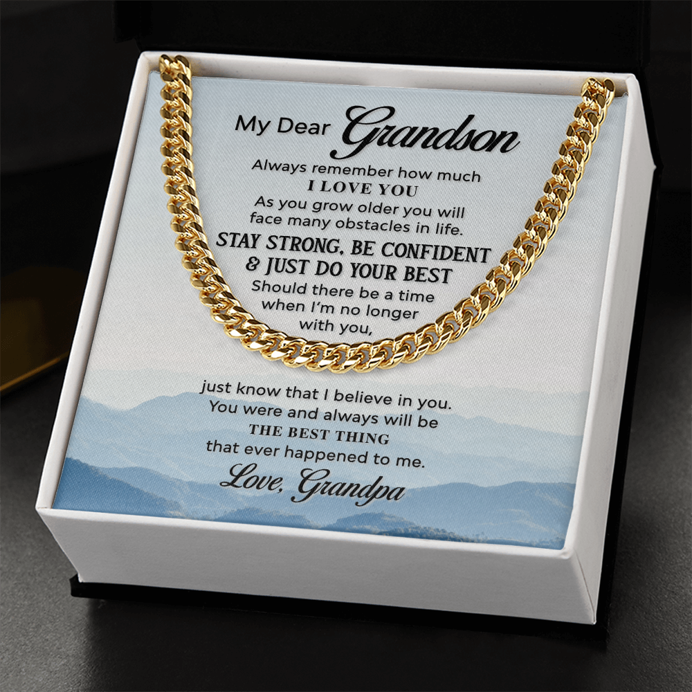 Grandson Cuban Link Chain Gift from Grandpa – Inspirational Necklace with Message Card