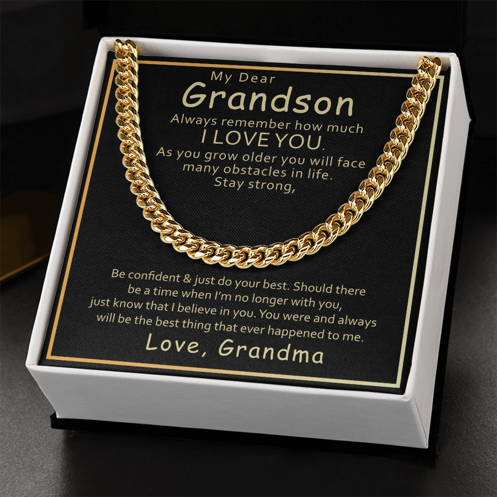 Grandson Cuban Link Chain Gift from Grandma – Inspirational Necklace with Love Message Card