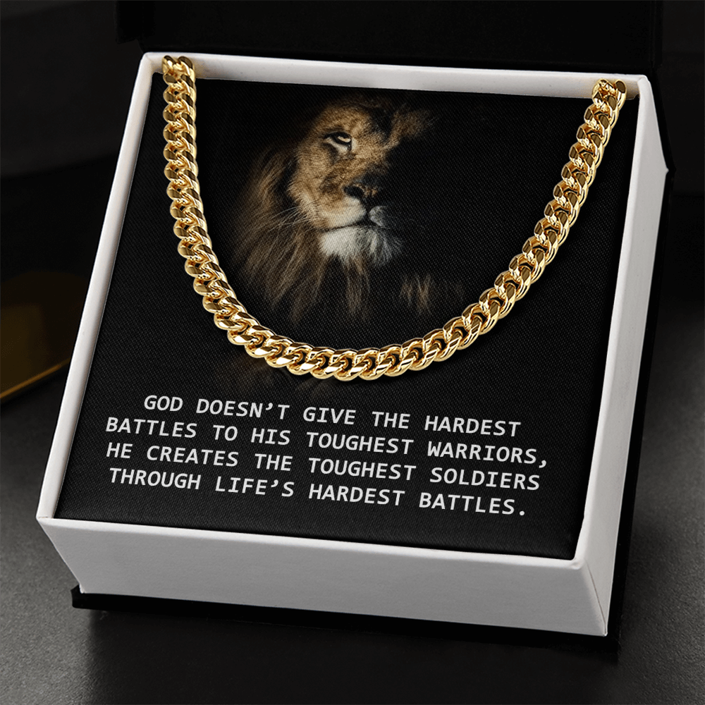 For Him, Gift For Son, Faith Necklace For Him, Cuban Link Chain Necklace, Dad's Birthday Gift, God Doesn't Give The Hardest Battles To His Toughest Warrior by Best Gifts 305