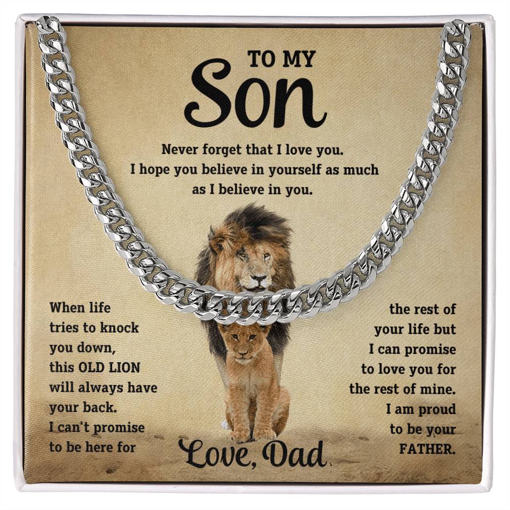 To My Son, I Am Proud To Be Your Father. Love, Dad. Cuban Chain Necklace