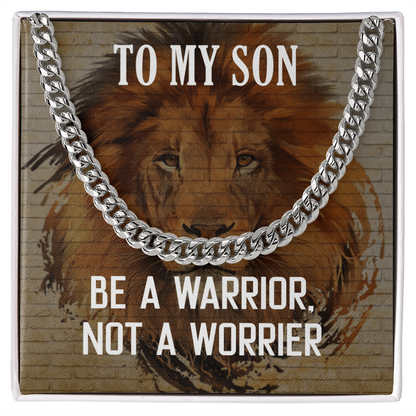Cuban Link Chain Necklace Gift For Son, To My Warrior Son, Father Son Gift, Gift for Son from Mother, Son 21st Birthday, Message Card Necklace by Best Gifts 305