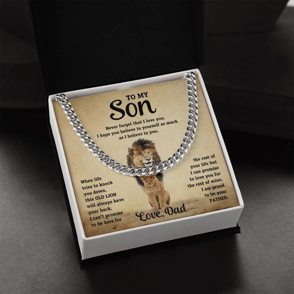 To My Son, I Am Proud To Be Your Father. Love, Dad. Cuban Chain Necklace