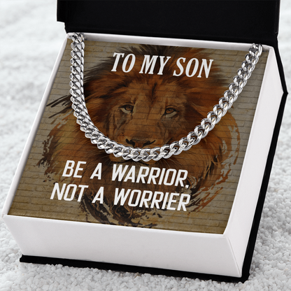 Cuban Link Chain Necklace Gift For Son, To My Warrior Son, Father Son Gift, Gift for Son from Mother, Son 21st Birthday, Message Card Necklace by Best Gifts 305