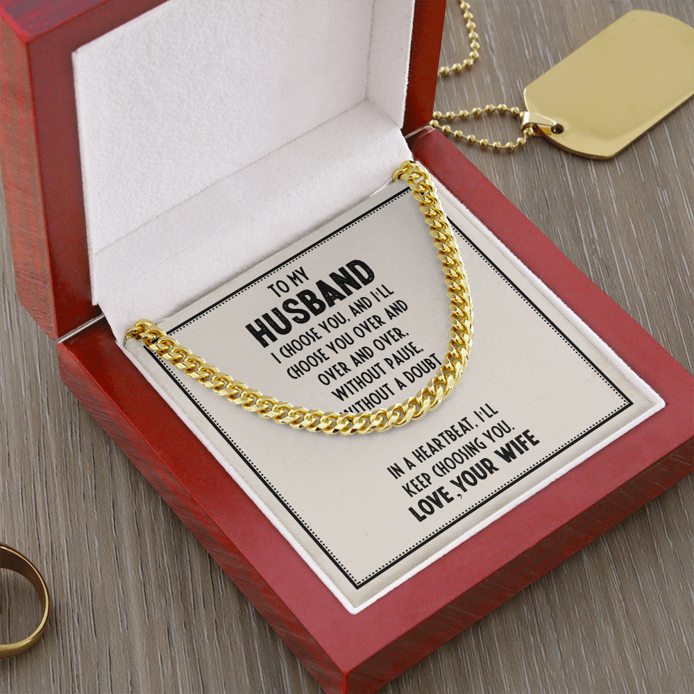 Gifts For Husband, Gift From Wife For Husband, Husband From Wife, I'll Forever Choose You As My Husband - Cuban Link Chain Necklace With Message Card by Best Gifts 305