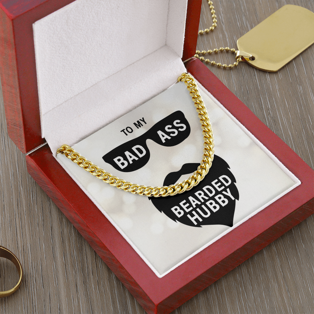 To My Badass Bearded Hubby, Gift From Wife To Hubby, Father's Day Gift For Hubby - Cuban Link Chain Necklace With Message Card by Best Gifts 305