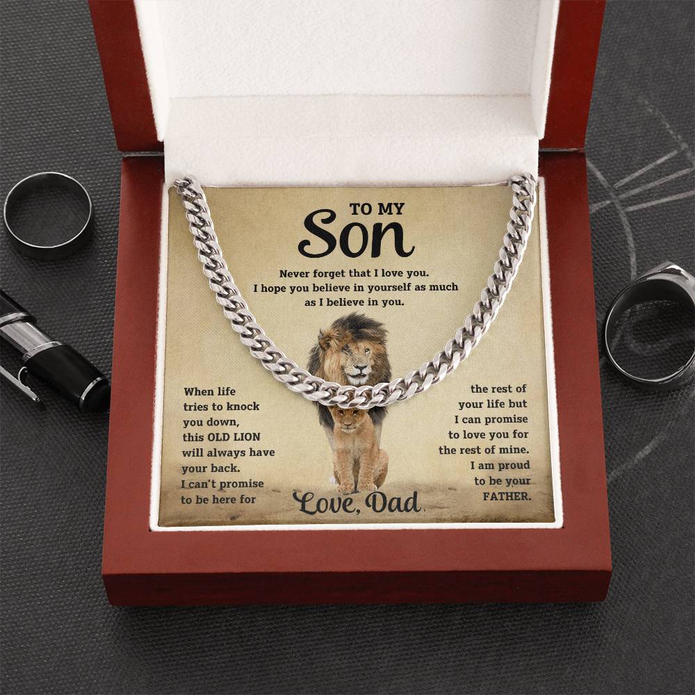 To My Son, I Am Proud To Be Your Father. Love, Dad. Cuban Chain Necklace
