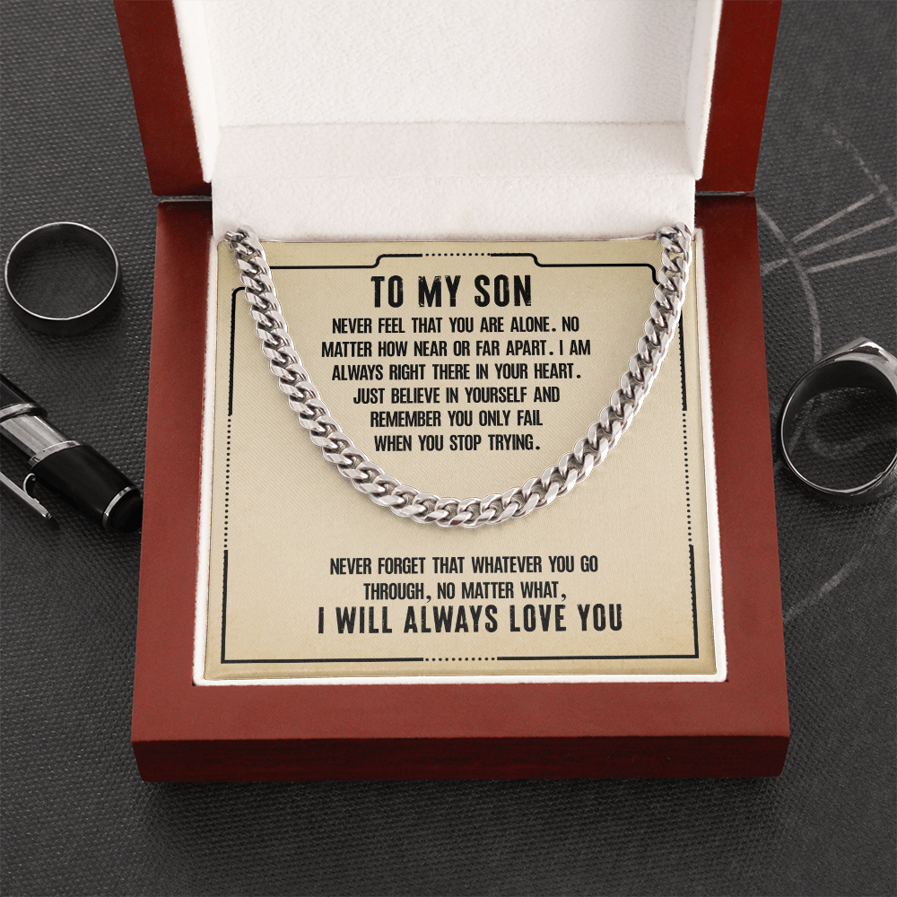 To My Son, Cuban Link Chain Necklace Gift For Son, Believe In Yourself Son, I Love You Son, 18th Birthday Gift Son, Mom To Son Gift Ideas, Father Son Message Card Gift by Best Gifts 305
