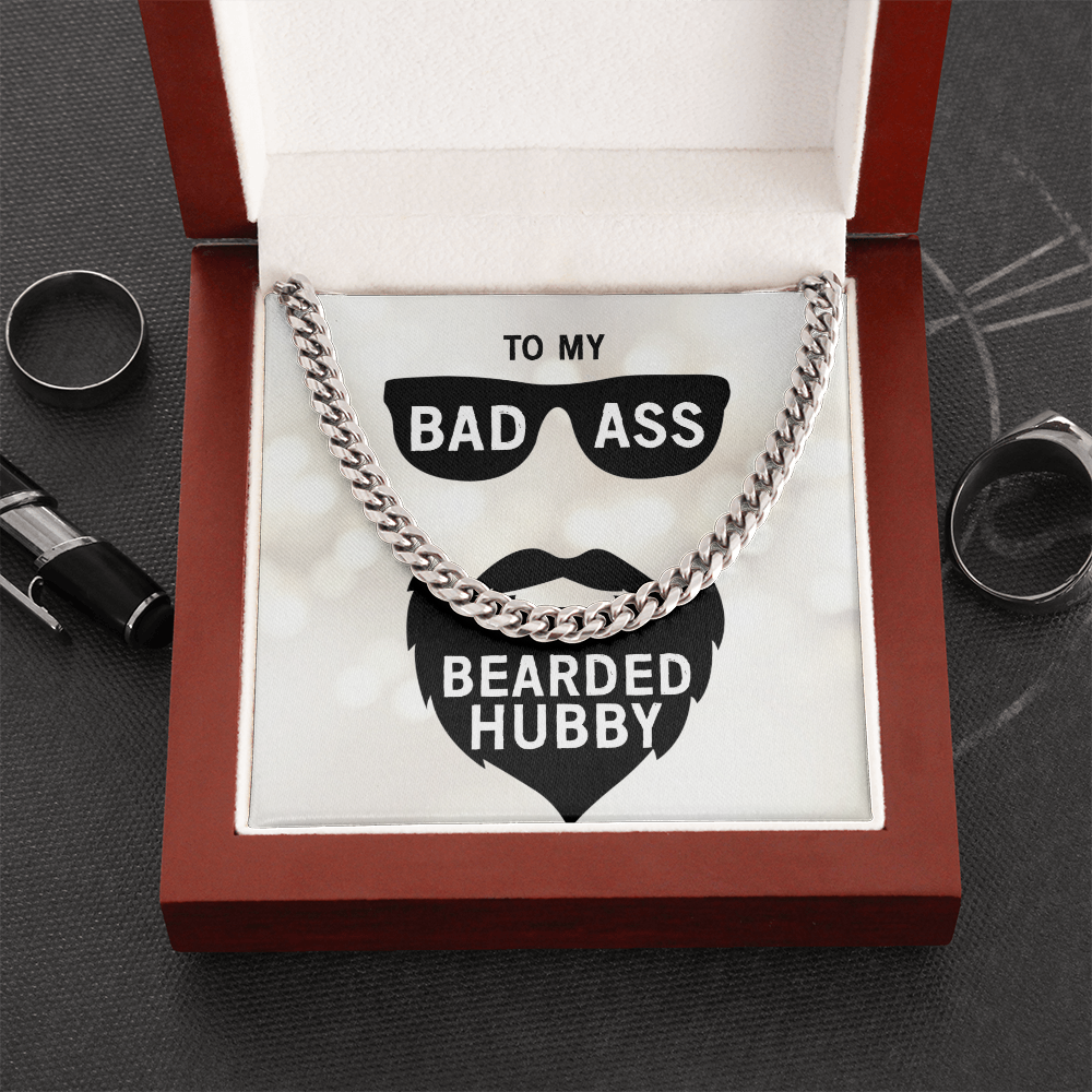 To My Badass Bearded Hubby, Gift From Wife To Hubby, Father's Day Gift For Hubby - Cuban Link Chain Necklace With Message Card by Best Gifts 305