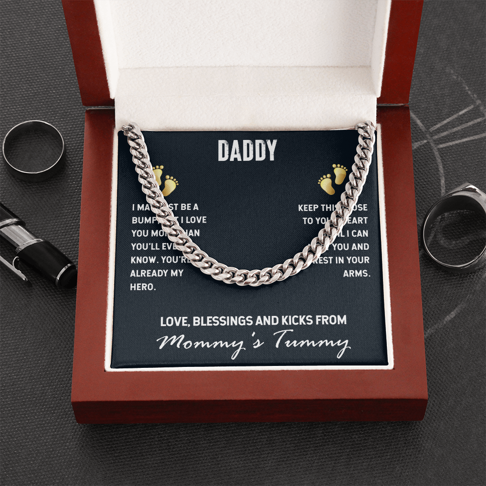 To My Daddy From Mommy's Tummy, Cuban Link Chain Necklace For Daddy, Father's Day Gift for New Daddy, First Time Daddy To Be by Best Gifts 305