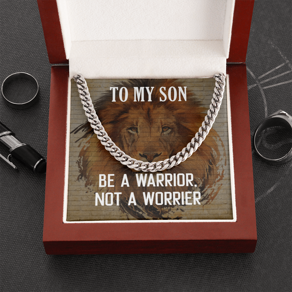Cuban Link Chain Necklace Gift For Son, To My Warrior Son, Father Son Gift, Gift for Son from Mother, Son 21st Birthday, Message Card Necklace by Best Gifts 305