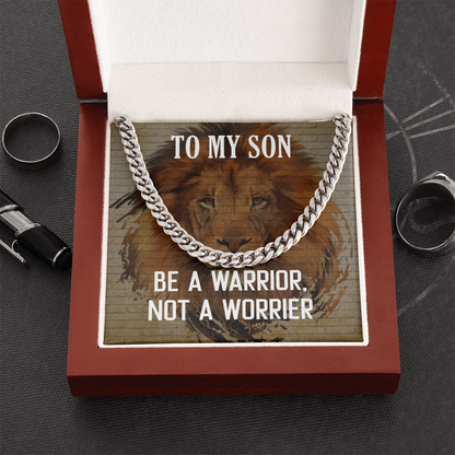 Cuban Link Chain Necklace Gift For Son, To My Warrior Son, Father Son Gift, Gift for Son from Mother, Son 21st Birthday, Message Card Necklace by Best Gifts 305