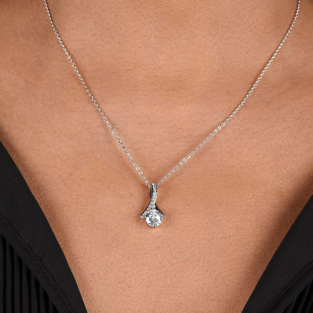 To My Gorgeous Wife Ribbon Pendant Necklace - 7mm Cubic Zirconia - 14k White Gold or 18k Yellow Gold Finish Over Stainless Steel - Adjustable Chain - Perfect Gift for Anniversary, Birthday, or Valentine's Day