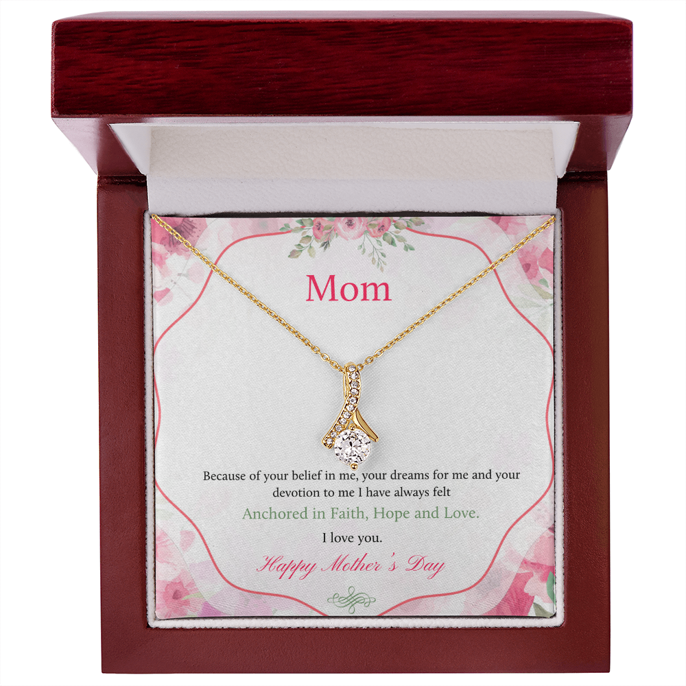 Mom Necklace - Anchored in Faith, Hope & Love - Stunning 7mm Cubic Zirconia Pendant in 14K White Gold or 18K Yellow Gold Finish - Perfect Mother's Day Gift
