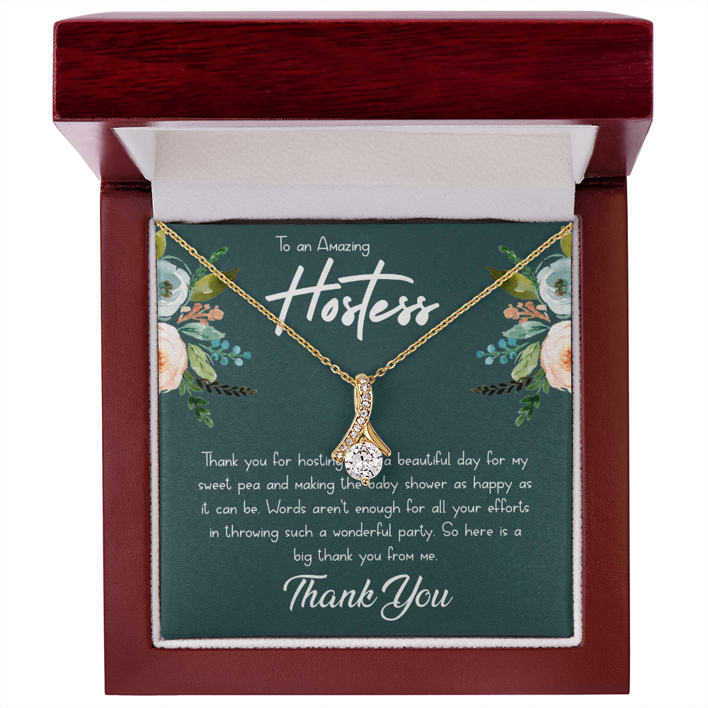 To an Amazing Hostess Necklace – Thank You Gift for Hostess, Elegant 14k White Gold or 18k Yellow Gold Necklace with Heart Pendant & CZ Stone – Perfect Baby Shower, Birthday or Appreciation Gift for Her