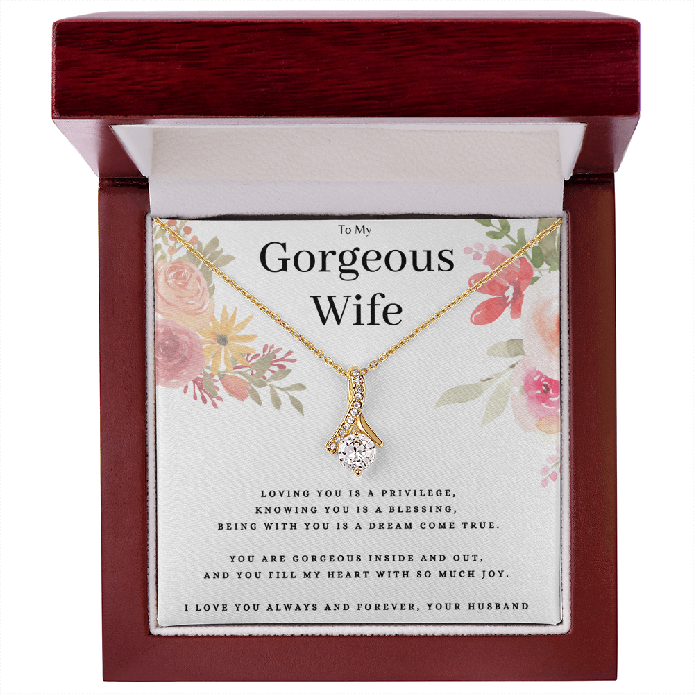 Anniversary Present For Gorgeous Wife, Alluring Beauty Necklace Birthday Jewelry Message Card Gift From Husband, Lovely Valentines Day Necklace Present For Wife, Wife Mothers Day Gift by Best Gifts 305