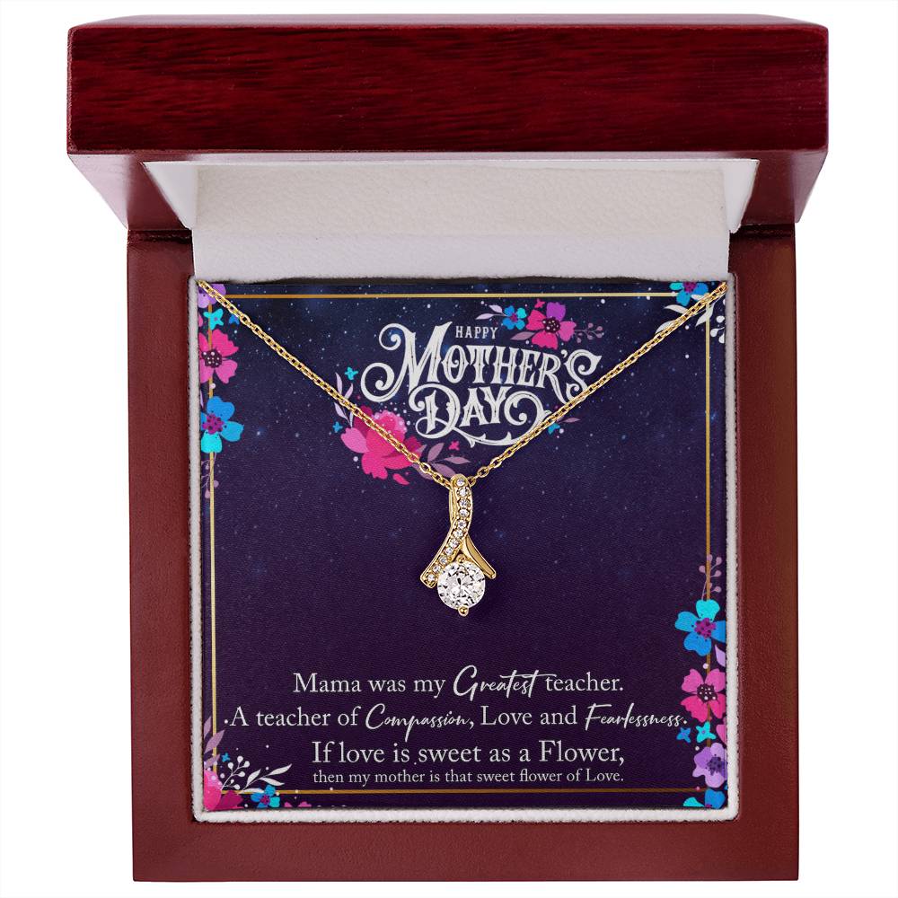 Happy Mother's Day Necklace – 14k White Gold or 18k Yellow Gold Finish with Heart Pendant & 7mm Cubic Zirconia for Mom – Elegant Gift from Son or Daughter