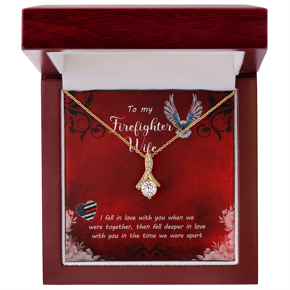 To My Firefighter Wife – 14k White Gold Finish Necklace with Heart-Shaped Cubic Zirconia – Adjustable Length, Perfect Gift for Anniversary or Birthday