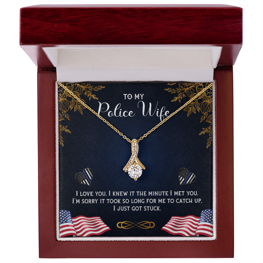 Police Wife Necklace Gift – Alluring Beauty Ribbon Pendant Jewelry for Her, Romantic Love Quote from Husband