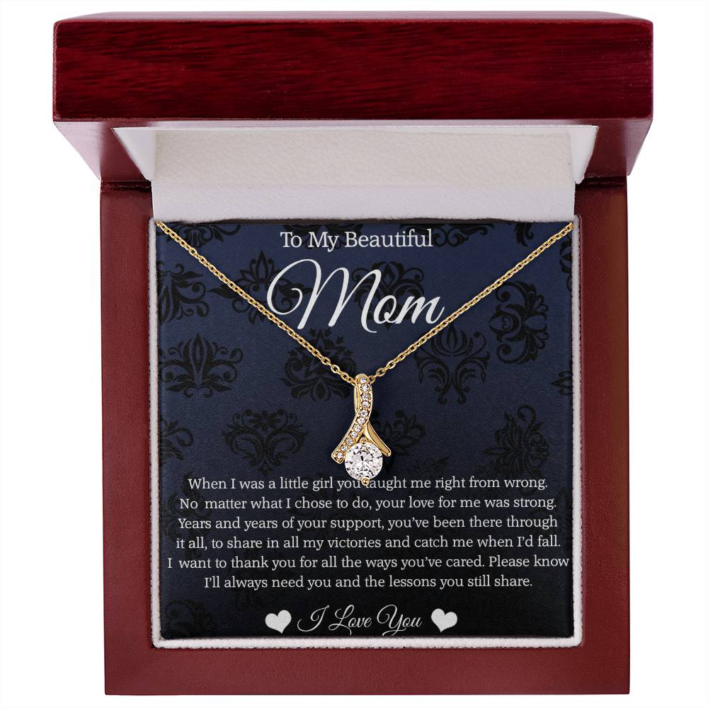 To My Beautiful Mom, Alluring Beauty Necklace For Mom, Thank You Gifts From Daughter To Mom, Mom Jewelry, Mother's Day Gift To Mom