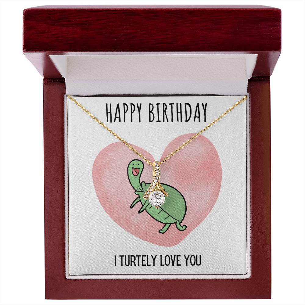 Funny Turtle Alluring Beauty Necklace Happy Birthday Gift For Her, Animal Pun Message Card Jewelry Birthday Present From Him, Dad Joke Gag Gifts For Birthday by Best Gifts 305