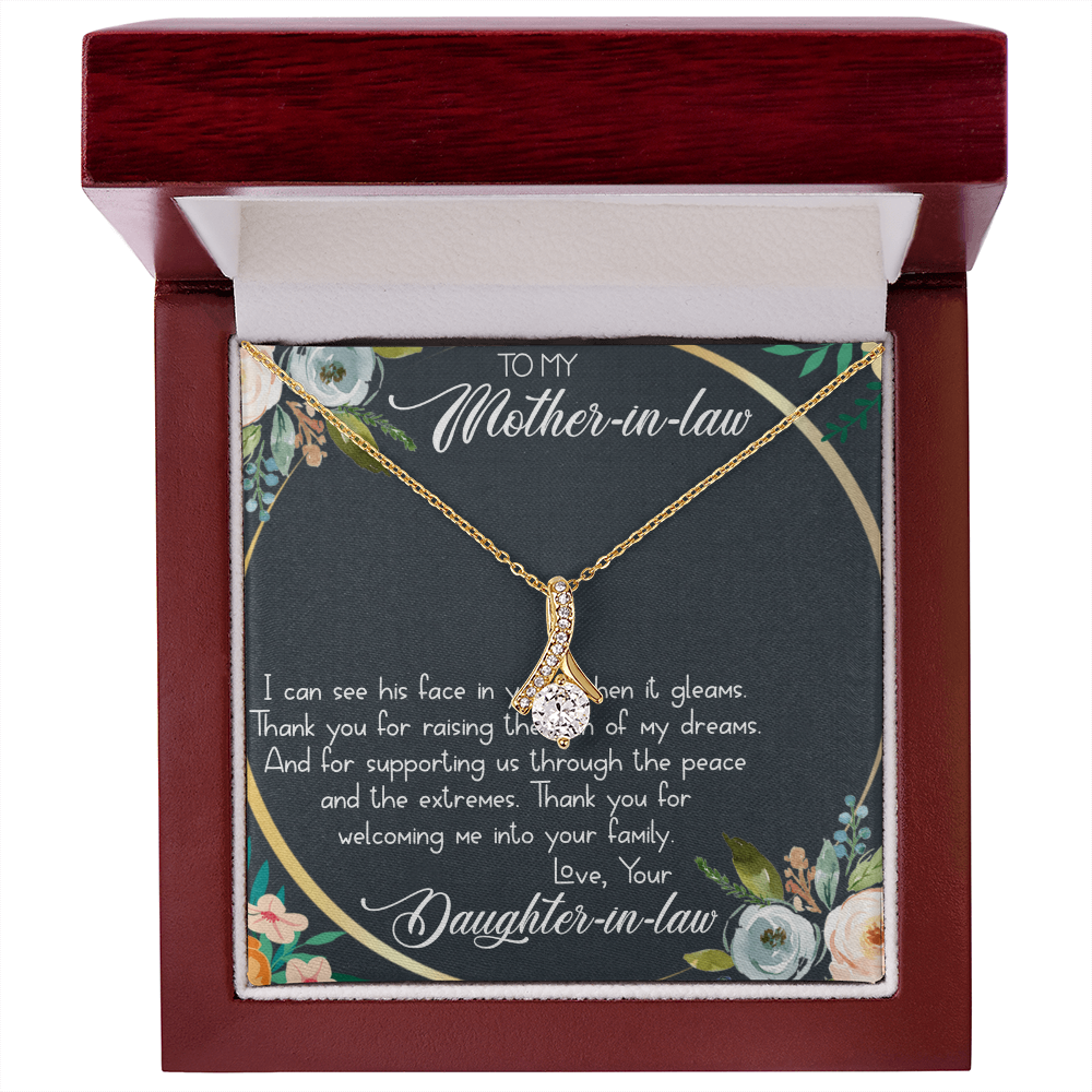 Alluring Beauty Necklace for Mother-in-Law – 14k White or 18k Yellow Gold, Cubic Zirconia Pendant, Heartfelt Gift from Daughter-in-Law