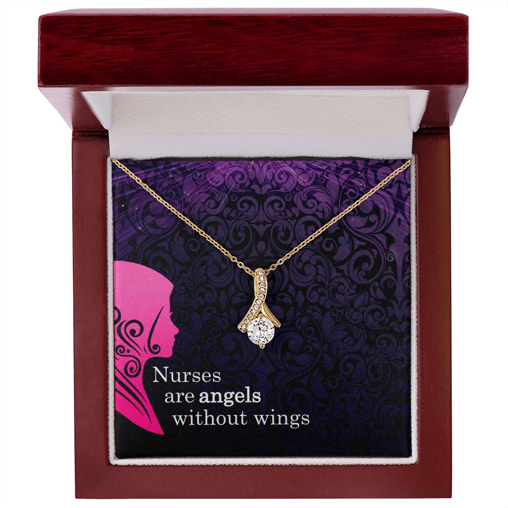 Nurses are Angels Without Wings Necklace – 14k White Gold or 18k Yellow Gold Finish with 7mm Cubic Zirconia – Adjustable Chain – Perfect Gift for Nurses, Healthcare Workers, and Caregivers
