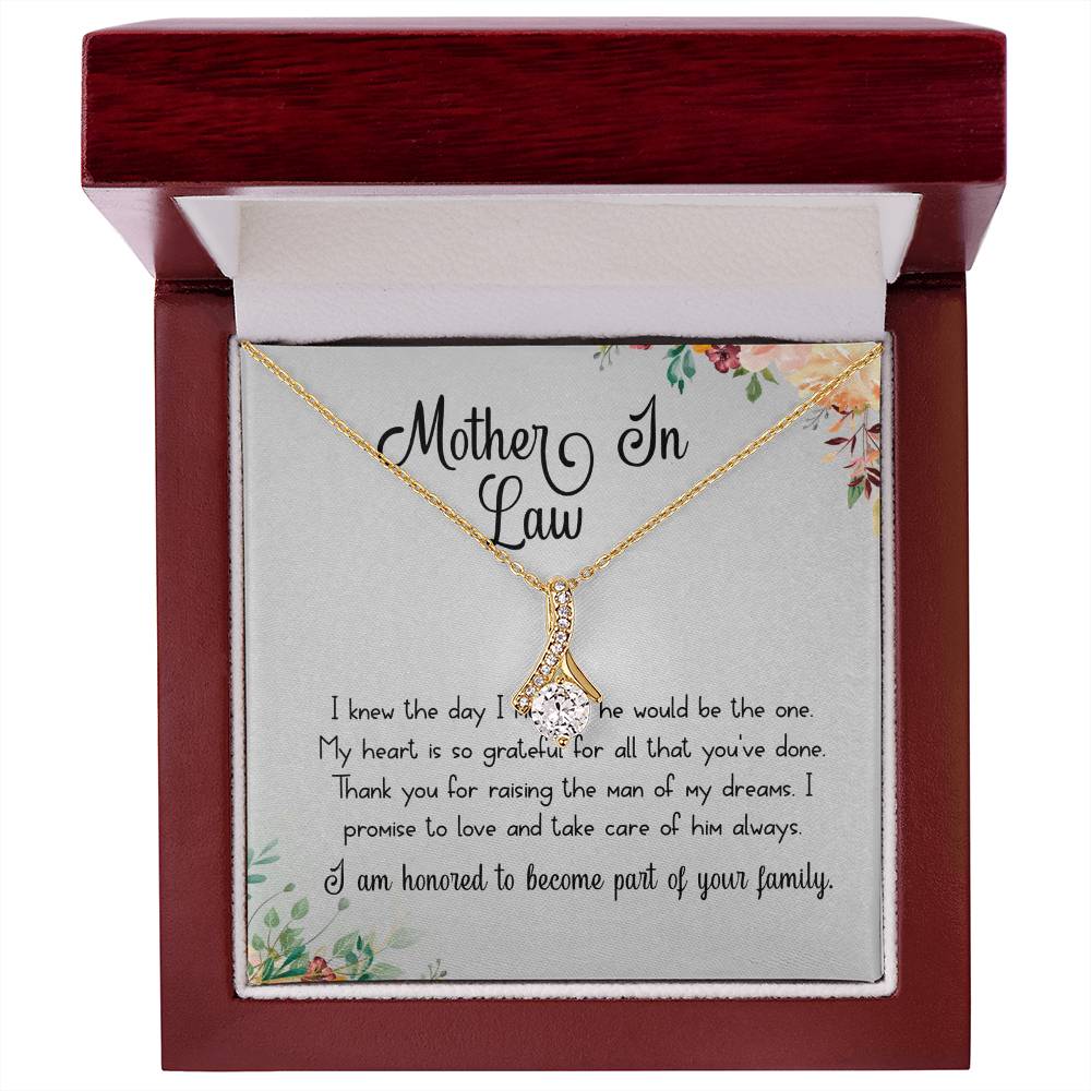 Mother in Law Necklace Gift, Wedding Thank You Jewelry from Daughter in Law, Ribbon CZ Pendant