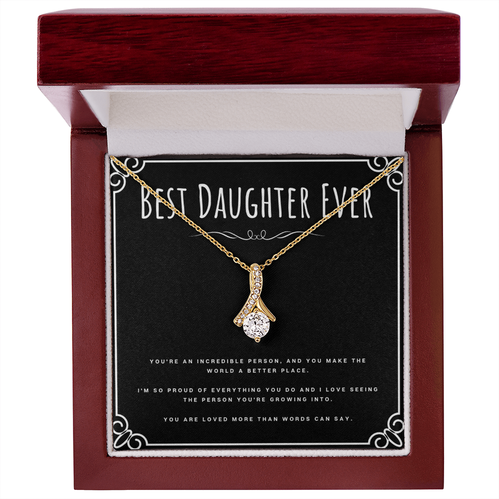 Best Daughter Ever Necklace – Alluring Beauty Pendant Gift from Mom or Dad, Inspirational Jewelry for Her