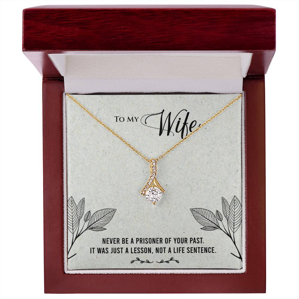 Wife Gift Necklace – Alluring Beauty Ribbon Pendant with Inspirational Card, Anniversary Birthday Gift for Her